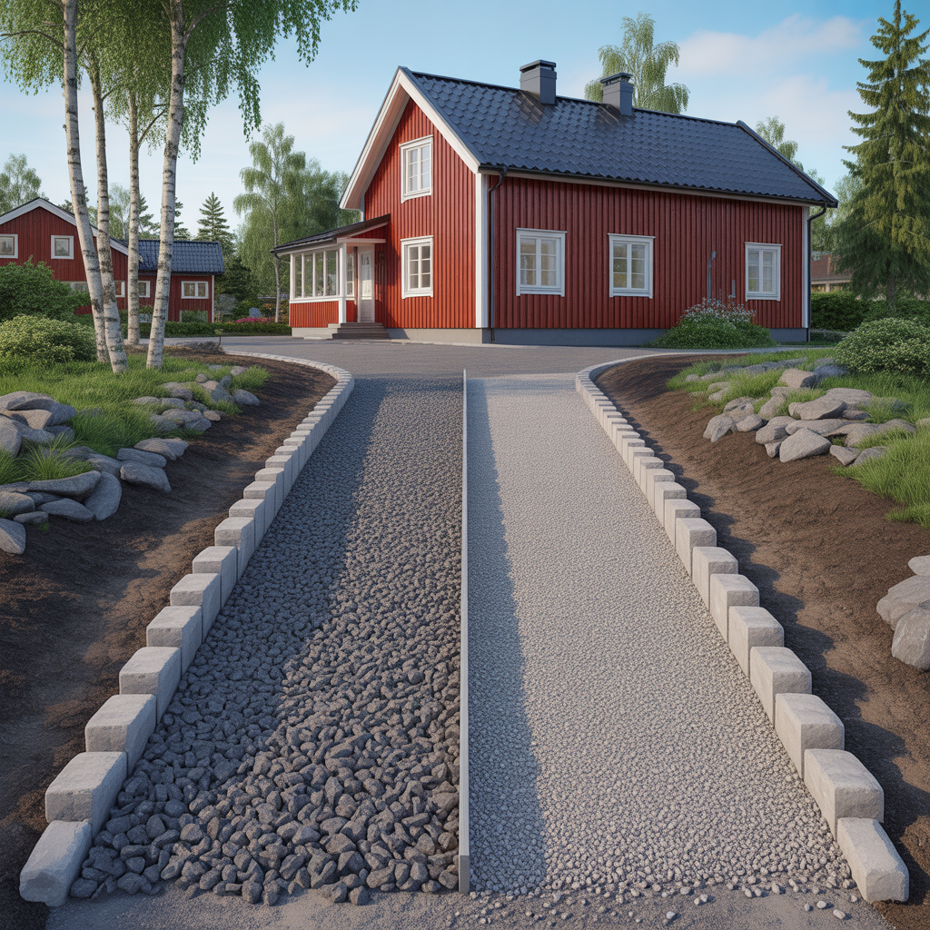 barlager till uppfart jamforelse av fraktioner och tjocklek