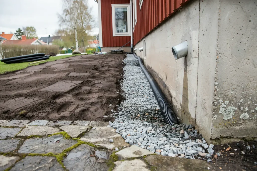 fukts ker husgrund b rjar i marken s planerar du dr nering och fall runt villan